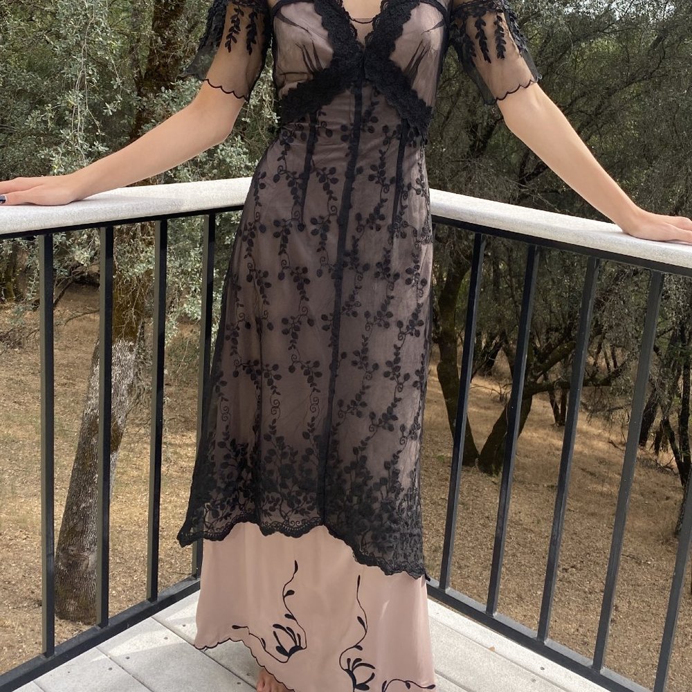 Belle Poque Black Lace and Pink Vintage Dress